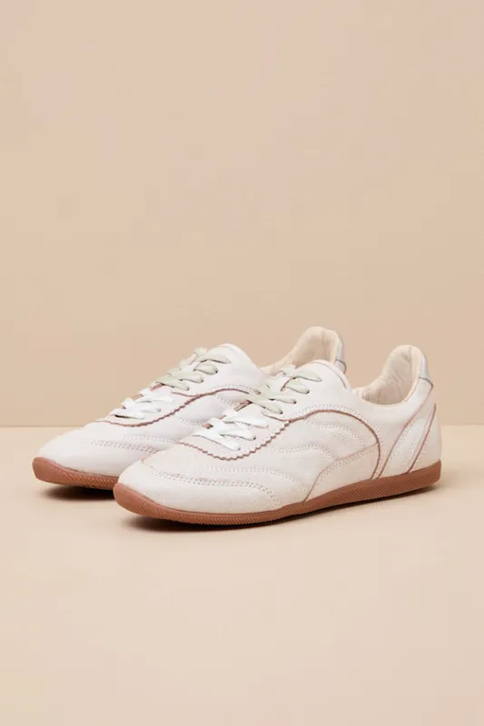 Laini Off White Distressed Leather Lace-Up Sneakers sold by Lulus