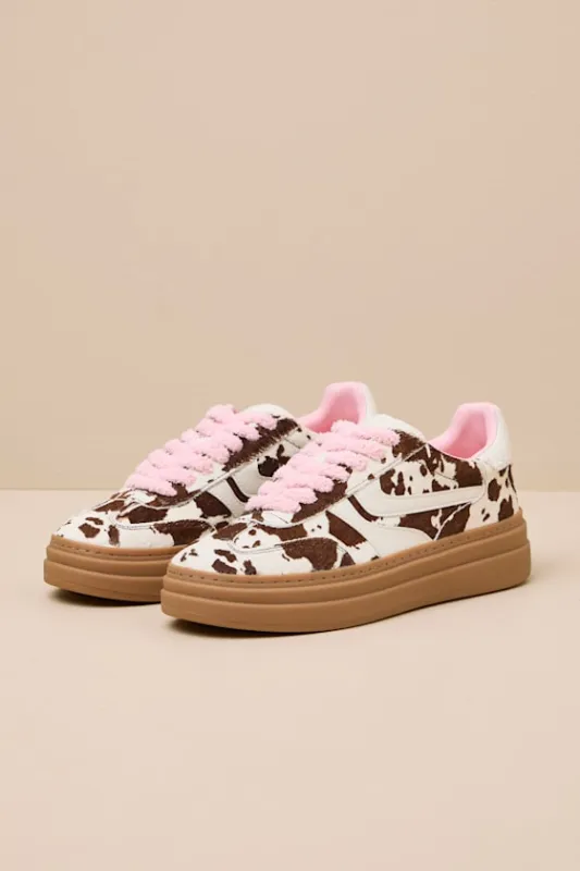 Dodge Brown Multi Cow Print Leather Sneakers sold by Lulus
