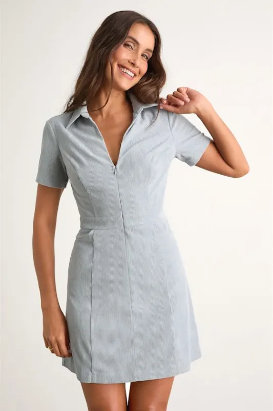 Go-Getter Light Blue Corduroy Mini Dress With Pockets sold by Lulus