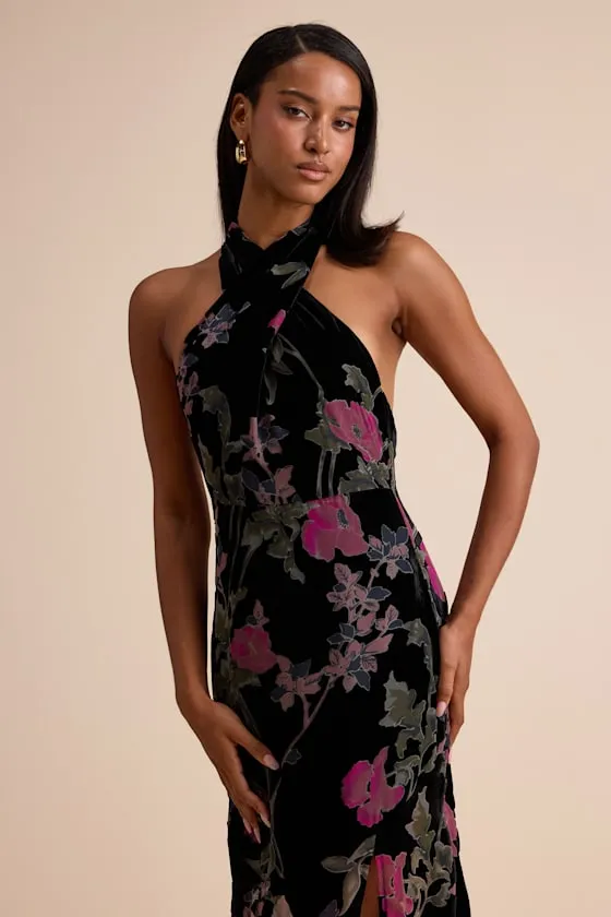 Flawlessly Gorgeous Black Burnout Floral Halter Maxi Dress sold by Lulus product image thumbnail 2