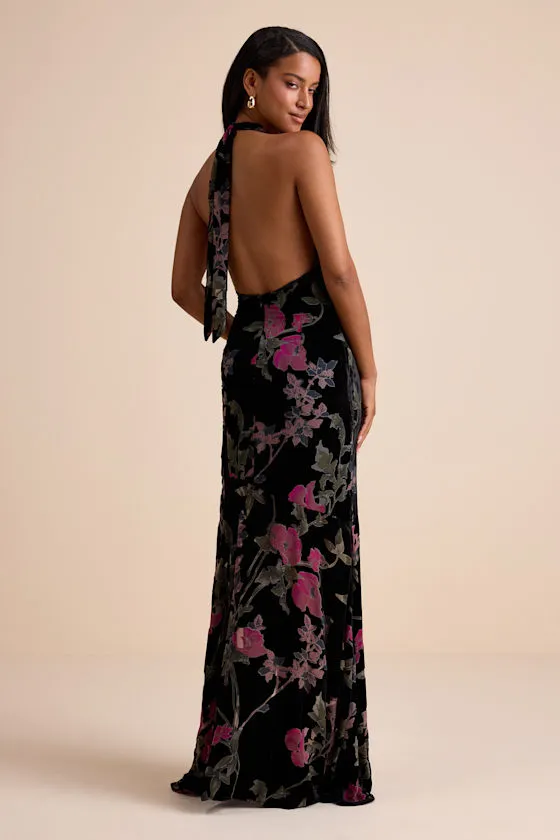 Flawlessly Gorgeous Black Burnout Floral Halter Maxi Dress sold by Lulus product image thumbnail 3