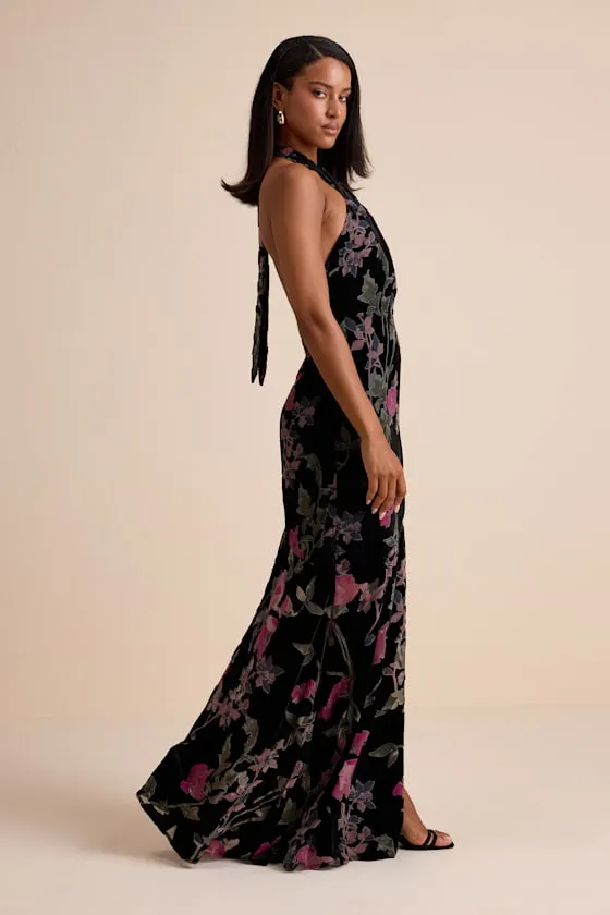 Flawlessly Gorgeous Black Burnout Floral Halter Maxi Dress sold by Lulus product image thumbnail 4