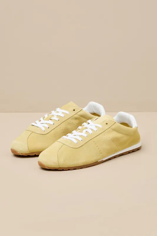 Serina Yellow Suede Leather Lace-Up Sneakers sold by Lulus