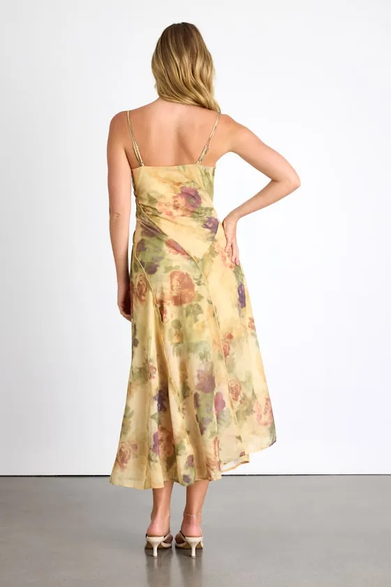 Euroa Yellow Abstract Floral Seamed Sleeveless Midi Dress sold by Lulus product image thumbnail 3