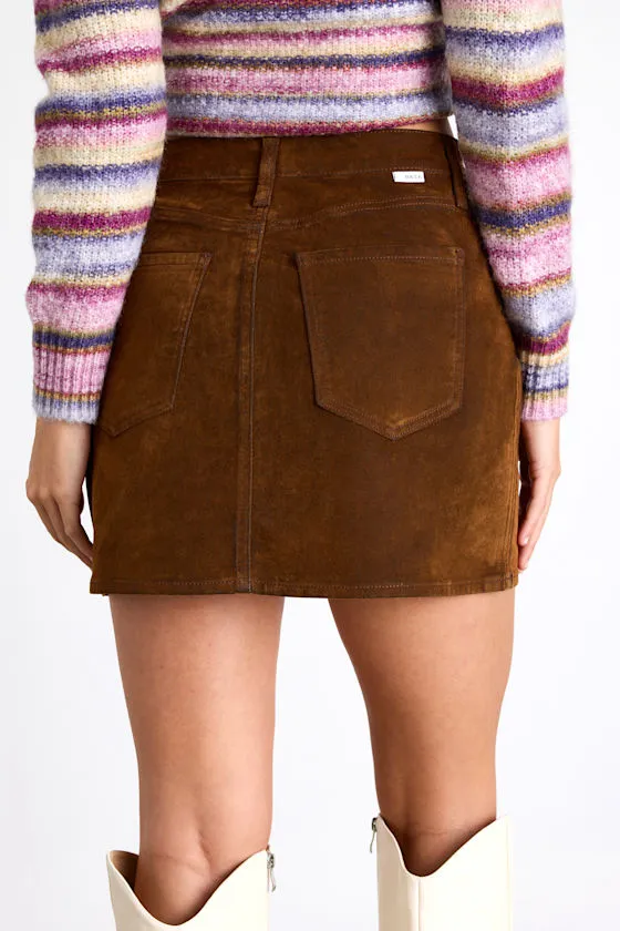 Stash Brown Flocked Denim High-Rise Mini Skirt sold by Lulus product image thumbnail 3