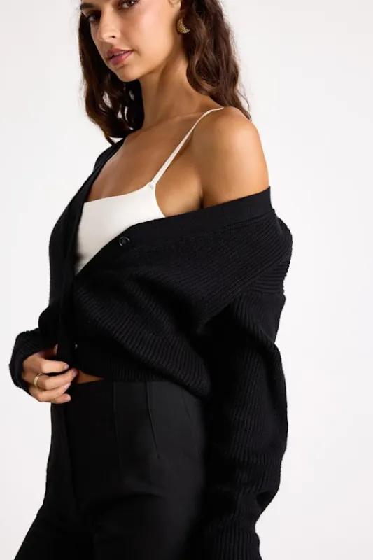 Toasty Babe Black Knit Button-Up Cropped Cardigan sold by Lulus