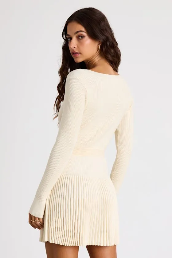 Chicest Crush Ivory Ribbed Long Sleeve Mini Sweater Dress sold by Lulus product image thumbnail 3