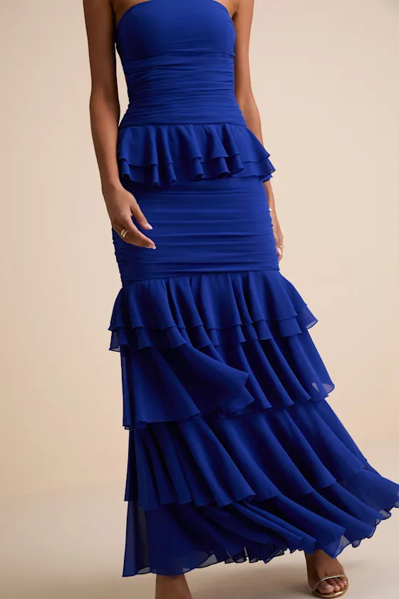 Loni Blue Strapless Ruffled Maxi Dress sold by Lulus product image thumbnail 2