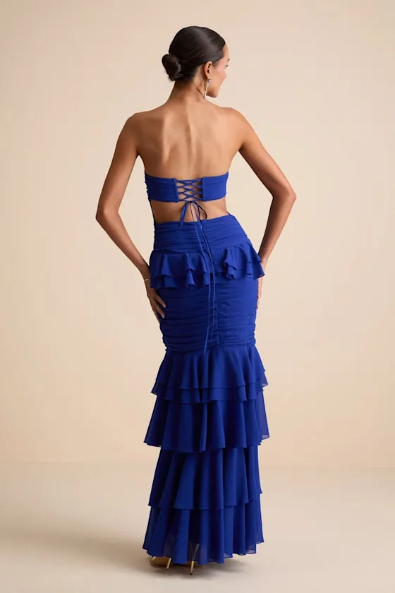 Loni Blue Strapless Ruffled Maxi Dress sold by Lulus product image thumbnail 3