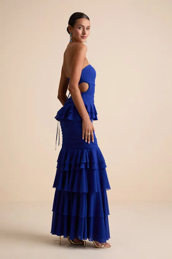 Loni Blue Strapless Ruffled Maxi Dress sold by Lulus product image thumbnail 4