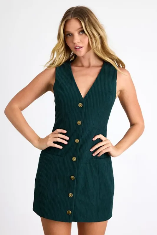Kala Dark Green Corduroy Button-Front Mini Dress sold by Lulus