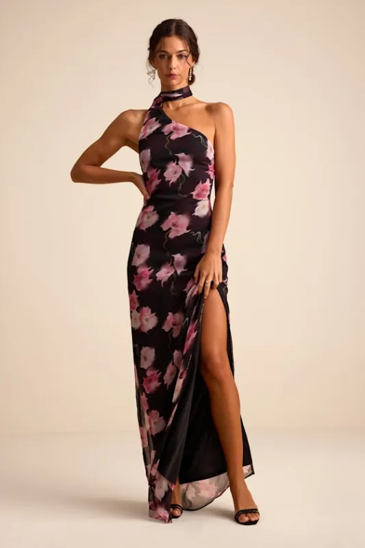 Leighna Plum and Pink Textured One-Shoulder Scarf Maxi Dress sold by Lulus