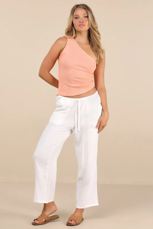Brenda White Crinkle Cotton Drawstring Pants sold by Lulus