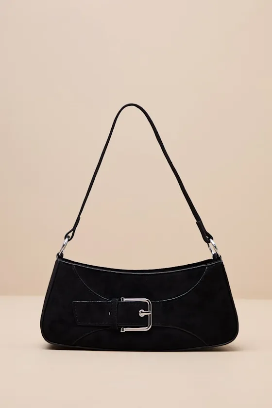 Basira Black Vegan Suede Buckle Shoulder Bag sold by Lulus product image thumbnail 2