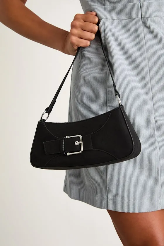 Basira Black Vegan Suede Buckle Shoulder Bag sold by Lulus product image thumbnail 3