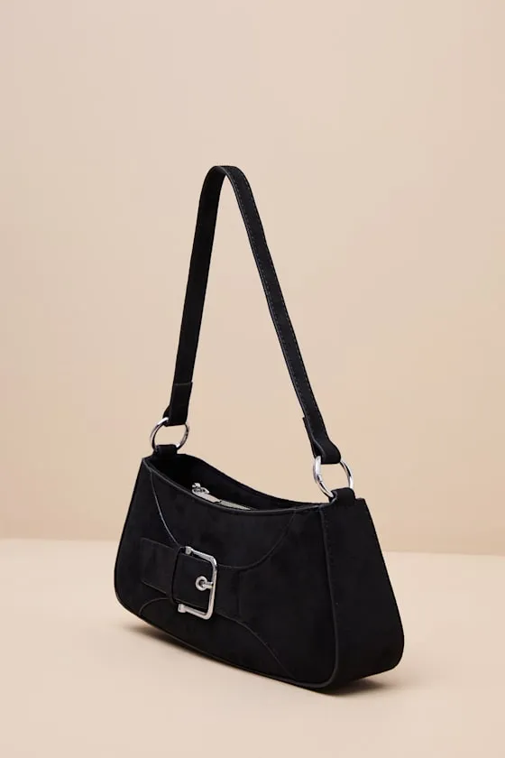 Basira Black Vegan Suede Buckle Shoulder Bag sold by Lulus product image thumbnail 4