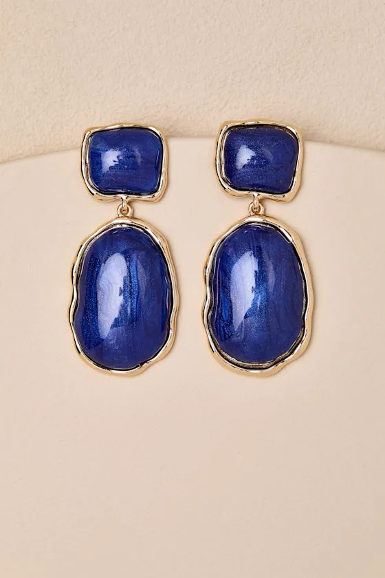 May 18KT Gold and Blue Statement Earrings sold by Lulus