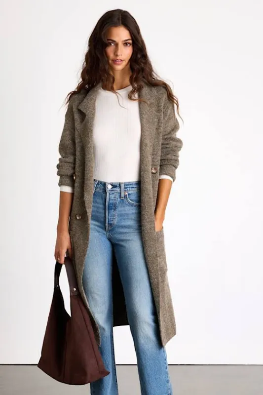 Cuddle Club Olive Marled Long Sleeve Coatigan sold by Lulus