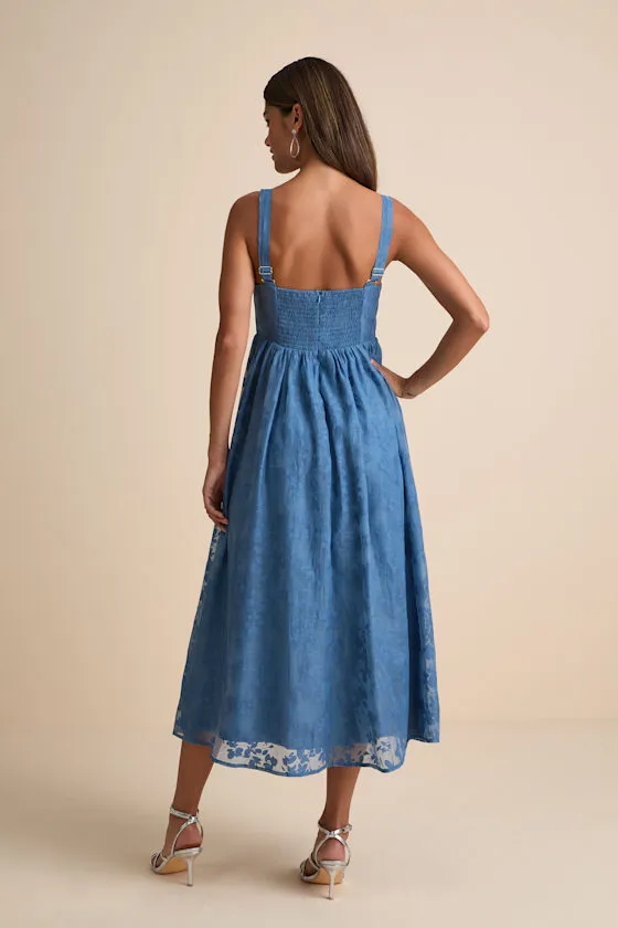 Colwyn Blue Floral Jacquard Bustier Midi Dress sold by Lulus product image thumbnail 3