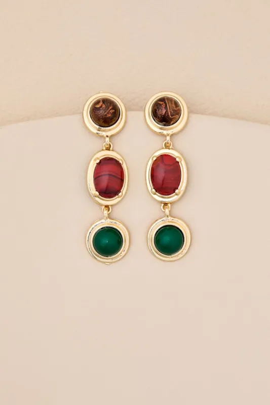 Adeliya Gold Multi Tigers Eye Drop Earrings sold by Lulus