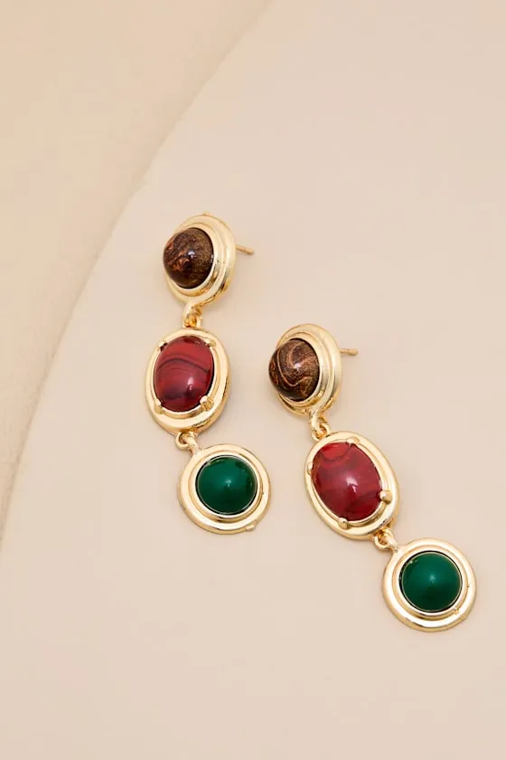 Adeliya Gold Multi Tigers Eye Drop Earrings sold by Lulus product image thumbnail 2