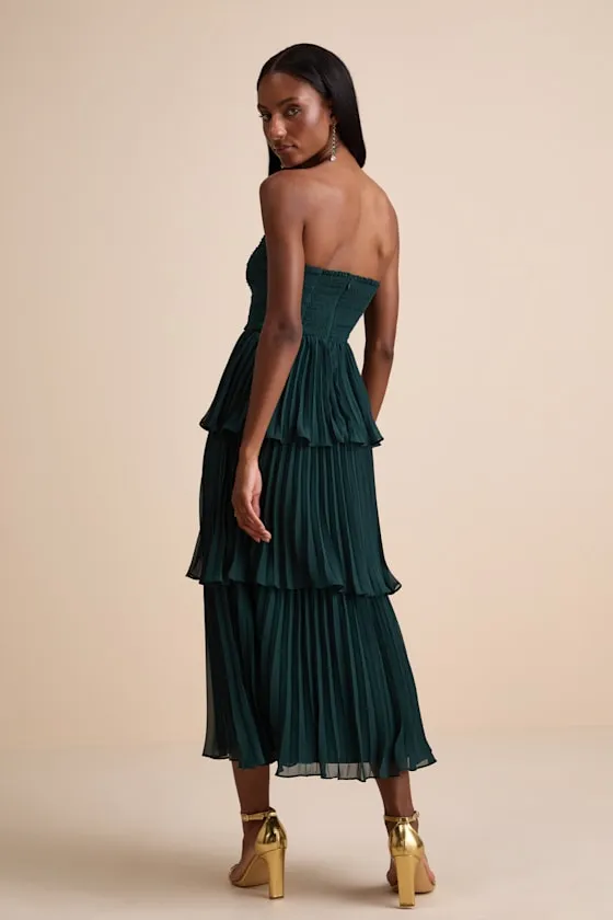 Seriously Sensational Emerald Strapless Tiered Midi Dress sold by Lulus product image thumbnail 3
