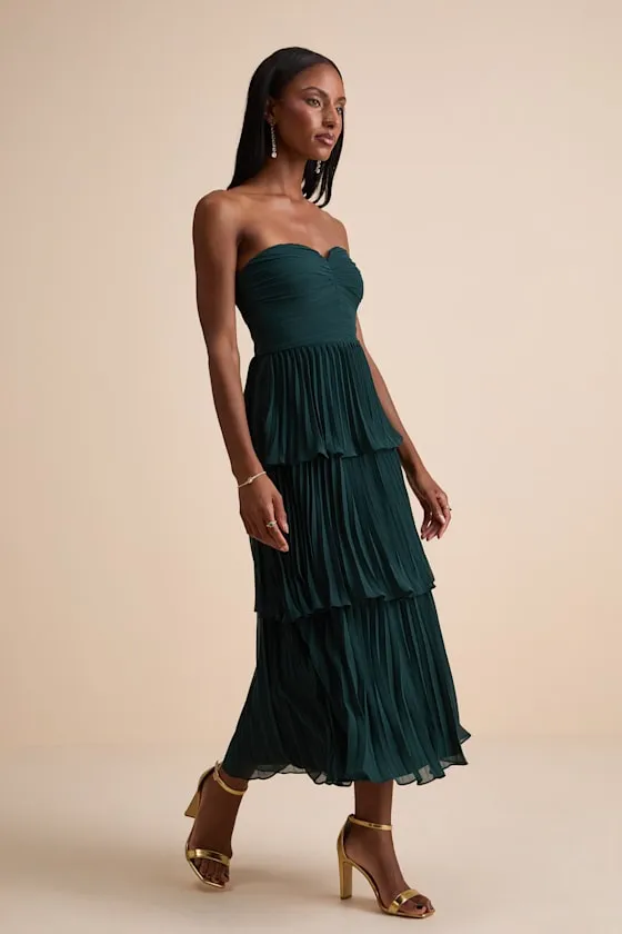 Seriously Sensational Emerald Strapless Tiered Midi Dress sold by Lulus product image thumbnail 4
