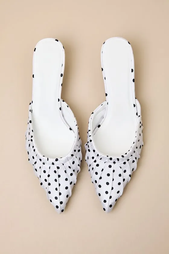Baleia White Polka Dot Satin Kitten Heel Mule Pumps sold by Lulus product image thumbnail 2