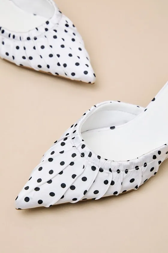 Baleia White Polka Dot Satin Kitten Heel Mule Pumps sold by Lulus product image thumbnail 3