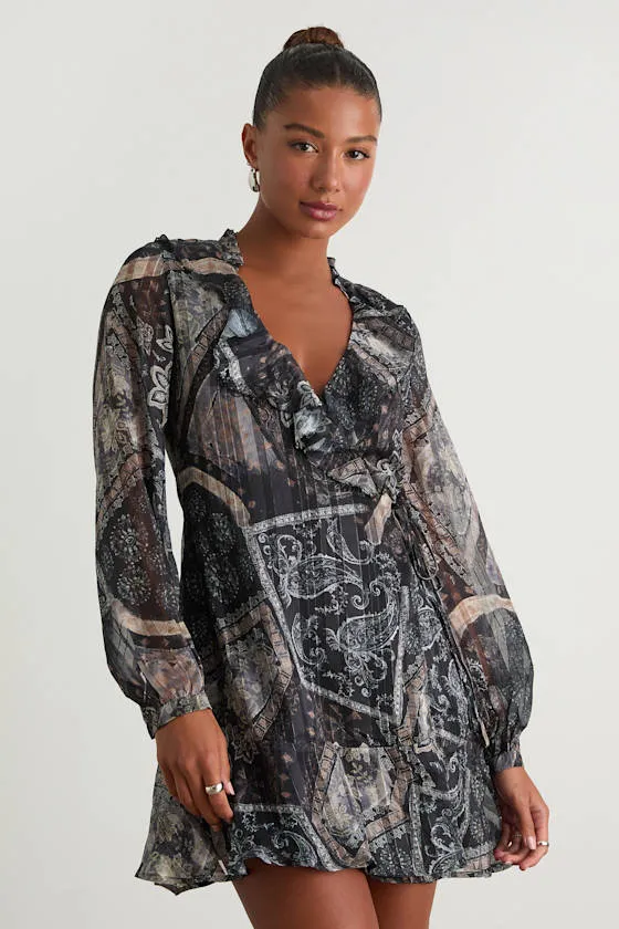 Claire Dark Navy Boho Print Wrap Mini Dress sold by Lulus product image thumbnail 2