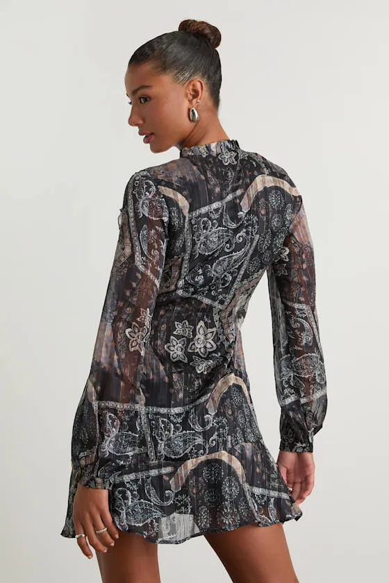 Claire Dark Navy Boho Print Wrap Mini Dress sold by Lulus product image thumbnail 3