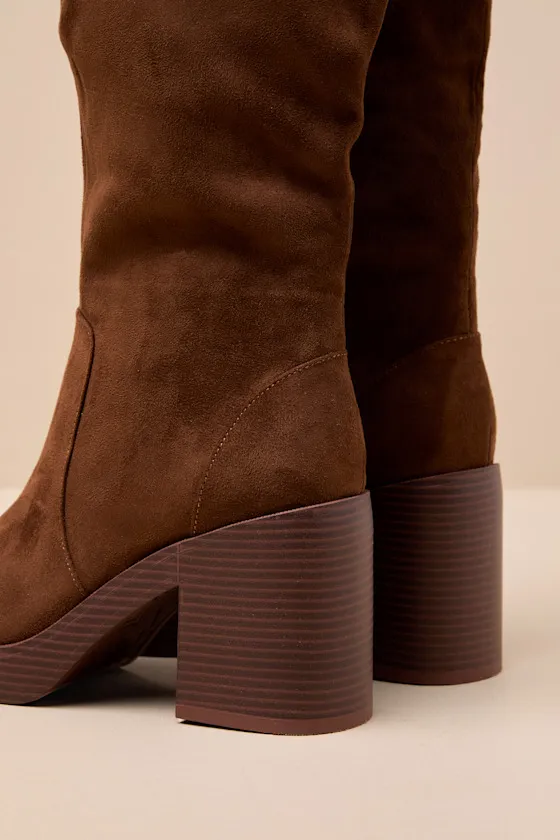 Go Girl Brown Suede Platform Knee High Boots sold by Lulus product image thumbnail 3
