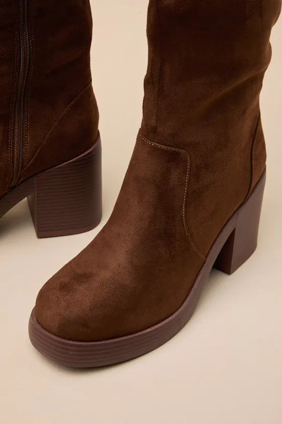 Go Girl Brown Suede Platform Knee High Boots sold by Lulus product image thumbnail 4