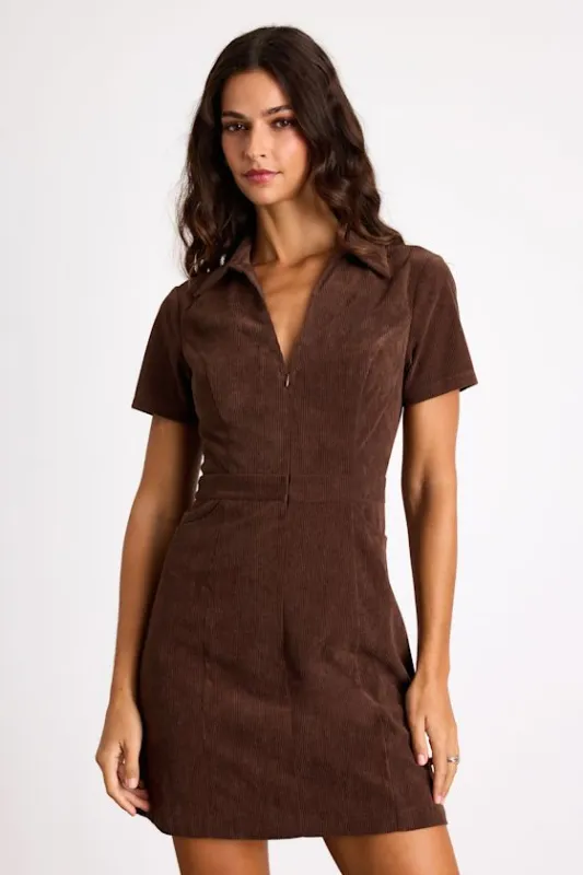 Go-Getter Girl Brown Corduroy Mini Dress With Pockets sold by Lulus