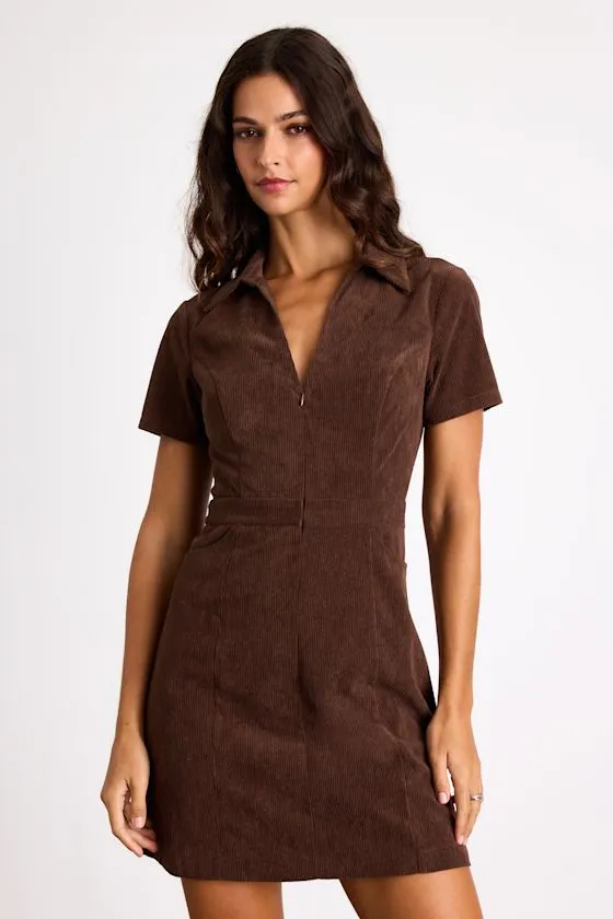 Go-Getter Girl Brown Corduroy Mini Dress With Pockets sold by Lulus