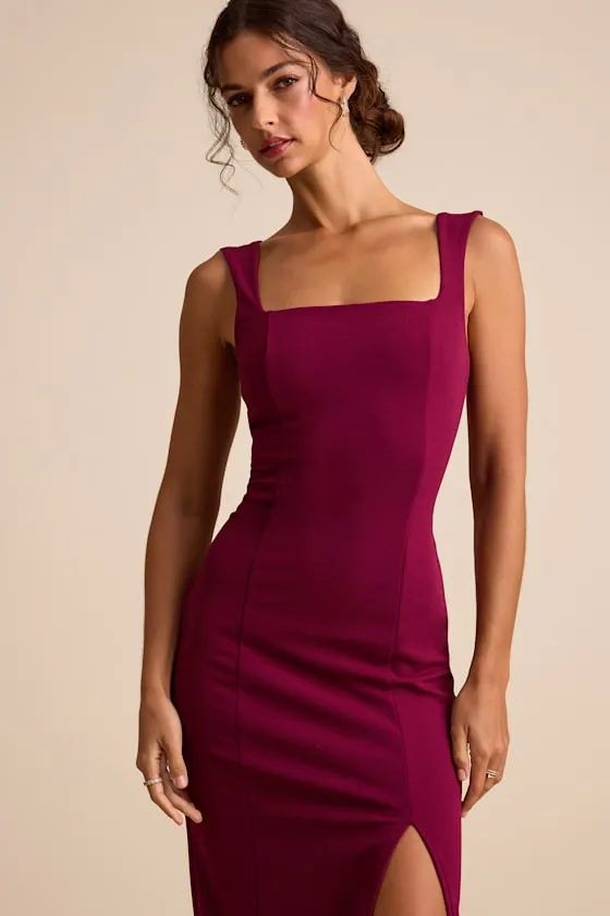 Inspiring Allure Burgundy Square Neck Column Maxi Dress sold by Lulus product image thumbnail 2