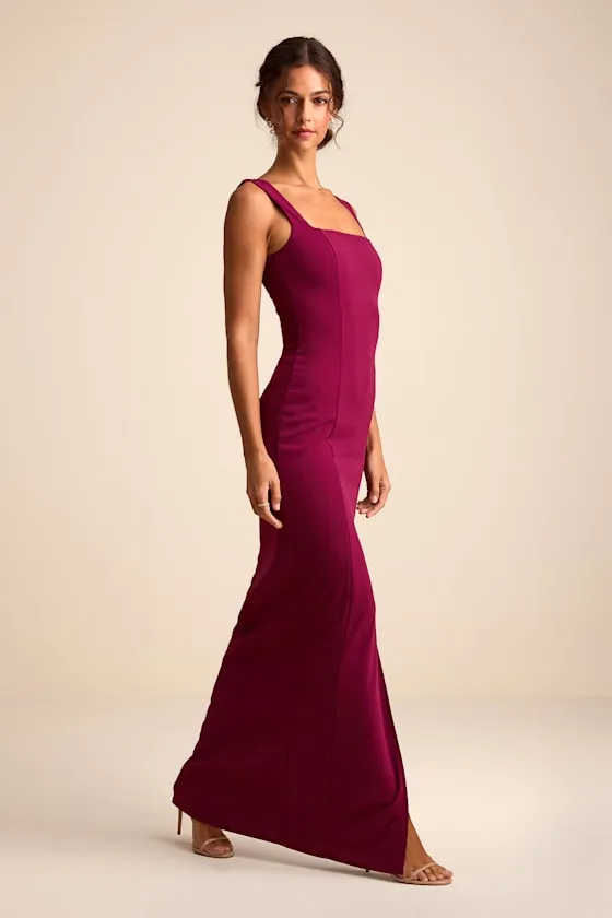 Inspiring Allure Burgundy Square Neck Column Maxi Dress sold by Lulus product image thumbnail 4