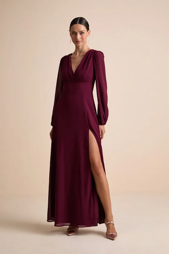 Marvelous Affair Burgundy Pleated Lace-Up Maxi Dress sold by Lulus