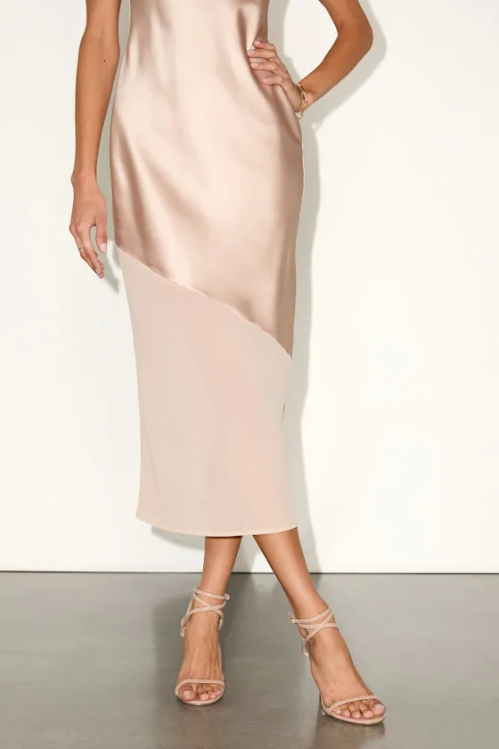 Drew Champagne Satin and Chiffon Midi Slip Dress sold by Lulus product image thumbnail 3