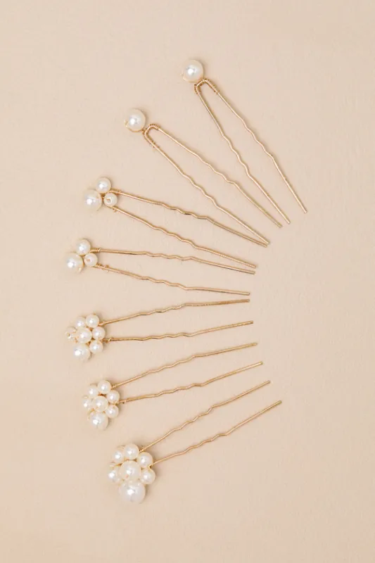 Tarna White Pearl Hair Pin Set sold by Lulus