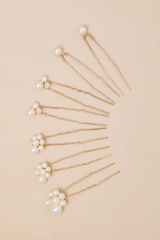 Tarna White Pearl Hair Pin Set sold by Lulus