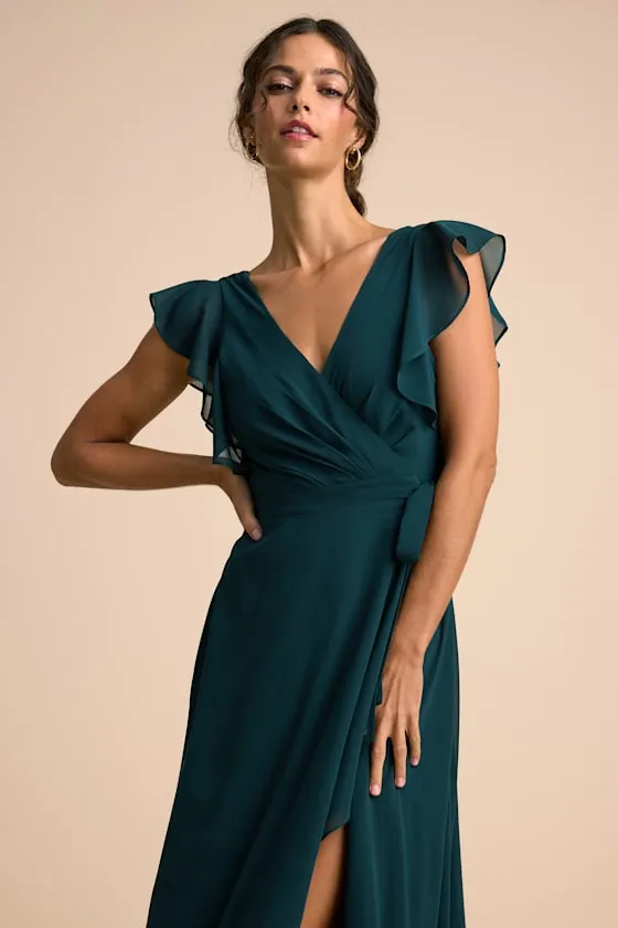 Ravishing Charm Emerald Ruffled Wrap High-Low Maxi Dress sold by Lulus product image thumbnail 2