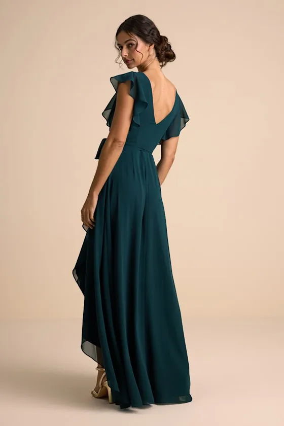 Ravishing Charm Emerald Ruffled Wrap High-Low Maxi Dress sold by Lulus product image thumbnail 3
