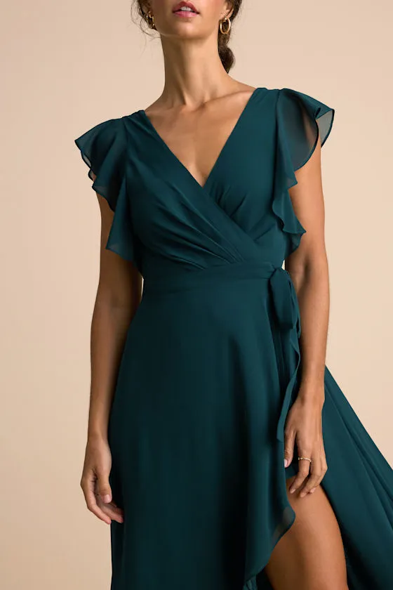 Ravishing Charm Emerald Ruffled Wrap High-Low Maxi Dress sold by Lulus product image thumbnail 4