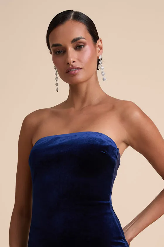 Mesmerizing Elegance Navy Blue Velvet Back Bow Maxi Dress sold by Lulus product image thumbnail 2