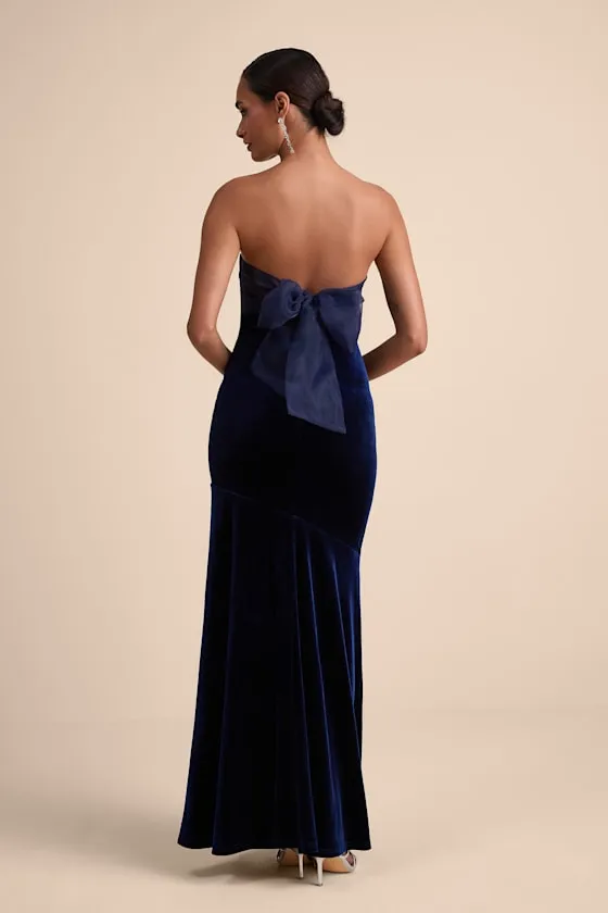 Mesmerizing Elegance Navy Blue Velvet Back Bow Maxi Dress sold by Lulus product image thumbnail 3