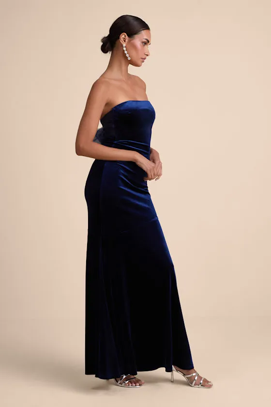 Mesmerizing Elegance Navy Blue Velvet Back Bow Maxi Dress sold by Lulus product image thumbnail 4