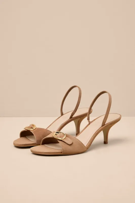 Henrietta Cognac Suede Leather Slingback High Heel Sandals sold by Lulus