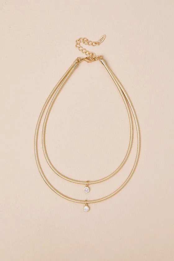 Falina Gold Rhinestone Layered Necklace sold by Lulus