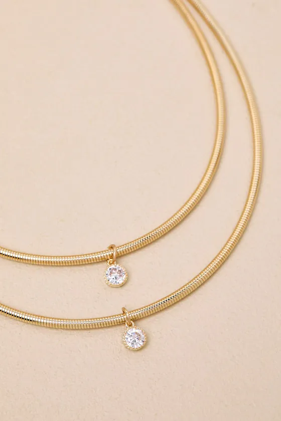 Falina Gold Rhinestone Layered Necklace sold by Lulus product image thumbnail 2